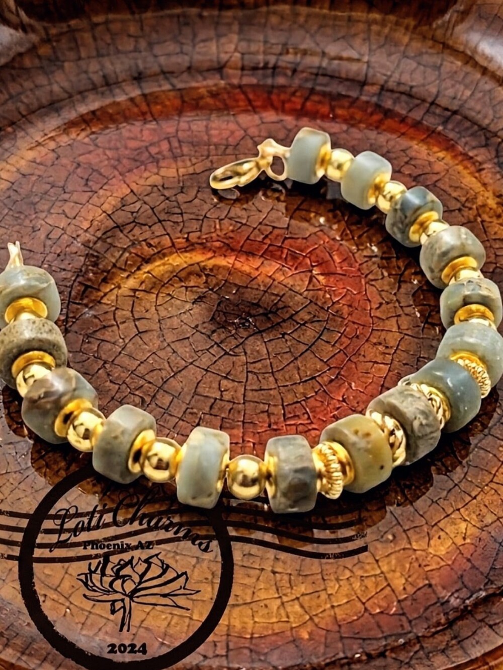 Natural Blue Opal In Artisan Bracelet 18K Gold Plated